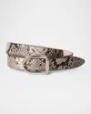 Dehanche Mija Snake-embossed Leather Skinny Belt In Ivory Brown Snakeskin Silver