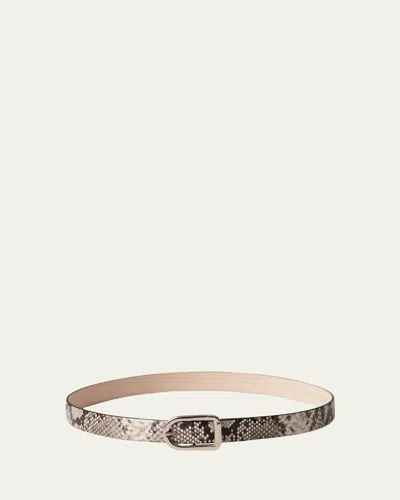 Dehanche Mija Snake-embossed Leather Skinny Belt In Ivory Brown Snakeskin Silver