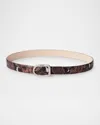 Dehanche Mija Snake-embossed Leather Skinny Belt In Venetian Umber Silver