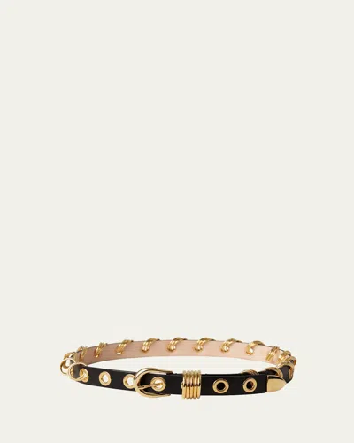 Dehanche Revenge Grommet Rivet & Rings Leather Belt In Black Gold
