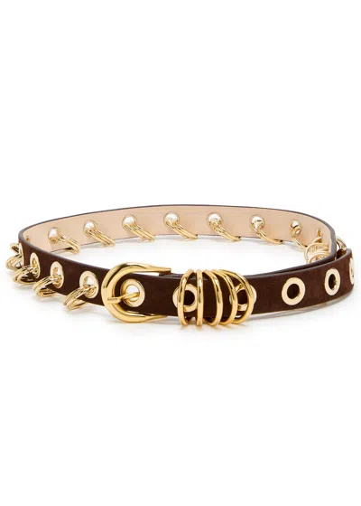 Dehanche Revenge Ring-embellished Suede Belt In Brown