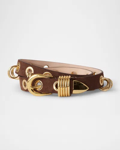 Dehanche Revenge Ring Grommet Suede Belt In Chocolate Suede/gold