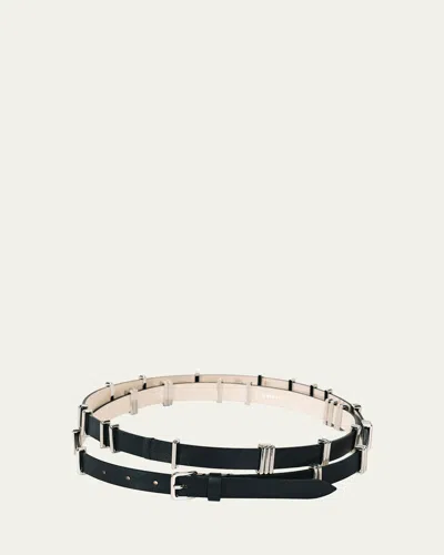 Dehanche Richa Silvertone Leather Belt In Black