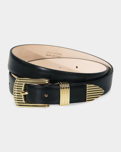 Dehanche Rosen Ridged Leather Belt In Black Leat