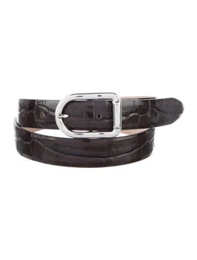 Pre-owned Dehanche Skinny Embossed Leather Belt In Black/brown