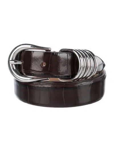 Pre-owned Dehanche Skinny Embossed Leather Belt In Brown