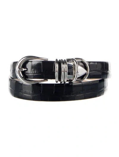 Pre-owned Dehanche Skinny Embossed Leather Waist Belt In Black