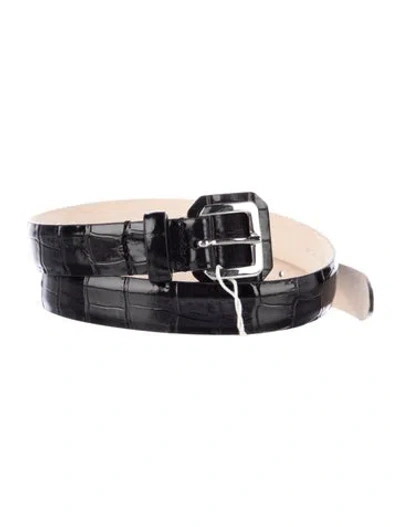 Pre-owned Dehanche Skinny Embossed Leather Waist Belt In Black