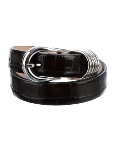 Pre-owned Dehanche Skinny Embossed Leather Waist Belt In Brown