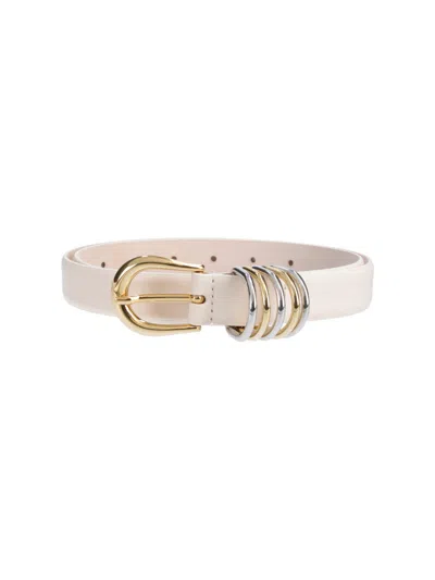 Dehanche White Hollyhock Polished Metal Leather Belt In Pink