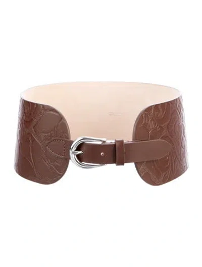 Pre-owned Dehanche Wide Embossed Leather Waist Belt In Brown