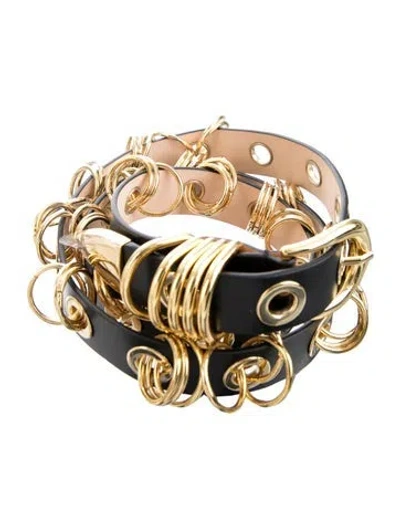 Pre-owned Dehanche Wide Leather Chain-link Belt In Black/gold