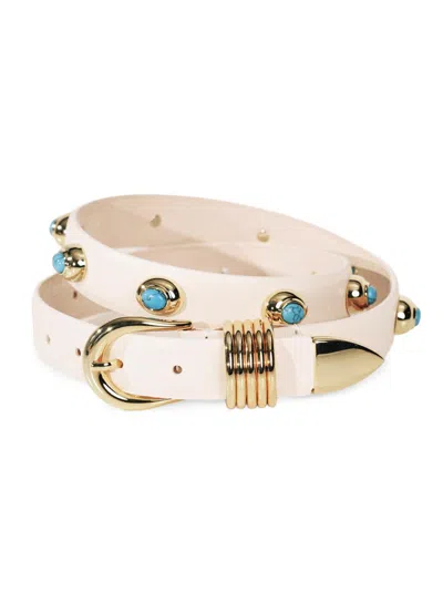 Dehanche Women's Hollyhock Embellished Leather Belt In White