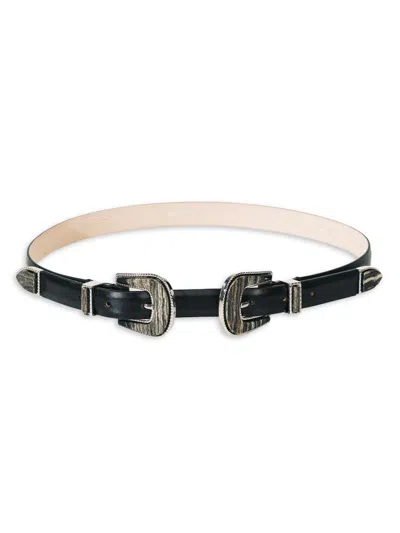 Dehanche Women's Resort Travertine Double-buckle Leather Belt In Black