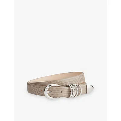 Dehanche Womens Grey / Silver Hollyhock Lizard Embossed Leather Belt In Brown