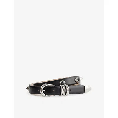 Dehanche Womens Black / Onyx Silver Hollyhock Stone-embellished Leather Belt