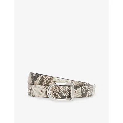 Dehanche Womens Ivory & Brown Snakeskin Mija Snake-effect Embossed Leather Belt