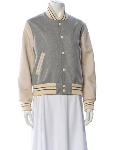 Pre-owned Dehen 1920 Wool Colorblock Pattern Bomber Jacket In Neutral