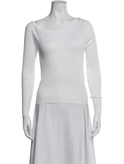 Pre-owned Deiji Studios Bateau Neckline Long Sleeve Top In White