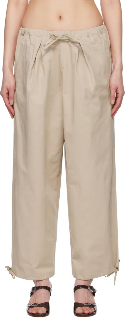 Deiji Studios Beige Drawcord Trousers In Cream
