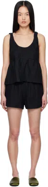 Deiji Studios Linen Tank And Shorts Pajama Set In Black