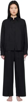 Deiji Studios Black Tie Split Pyjama Set In Black