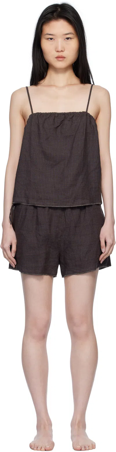 Deiji Studios Brown & Blue Babylock Linen Pyjama Set In Slate Check