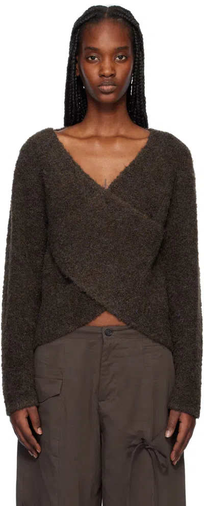 Deiji Studios Brown Crossover Sweater In Brown Multi