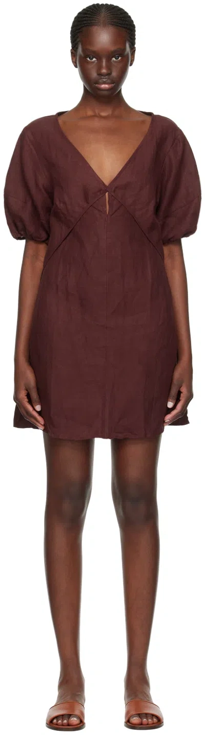 Deiji Studios Burgundy Tie Seamed Minidress