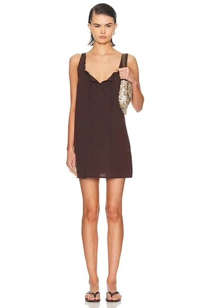 Deiji Studios Button Frill Mini Dress In Brown