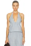 Deiji Studios Button Halter Top In Blue