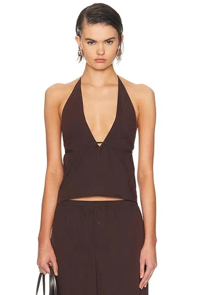 Deiji Studios Organic Cotton-poplin Halterneck Top In Brown
