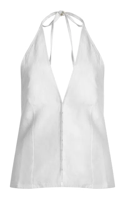 Deiji Studios Close Linen Halter Top In White
