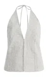 Deiji Studios Close Striped Linen Halter Top In White