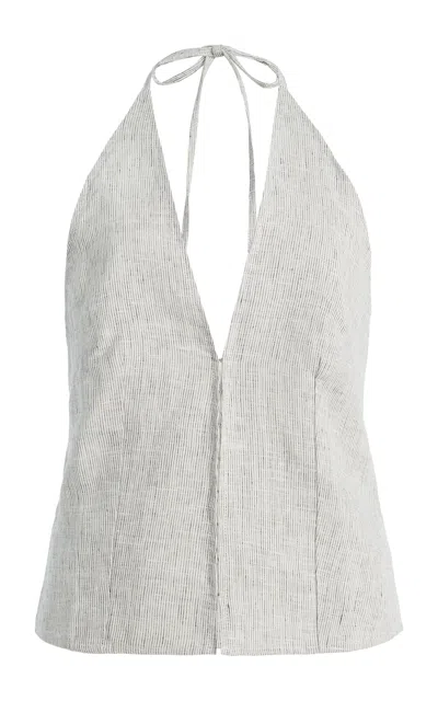 Deiji Studios Close Striped Linen Halter Top In White