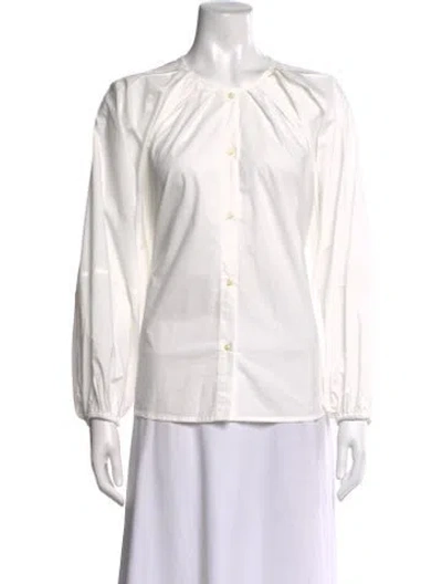 Pre-owned Deiji Studios Crew Neck Long Sleeve Blouse In White