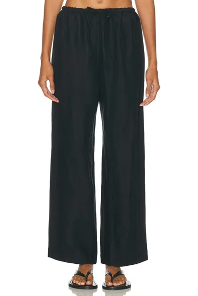 Deiji Studios Double Waist Linen Pant In Black
