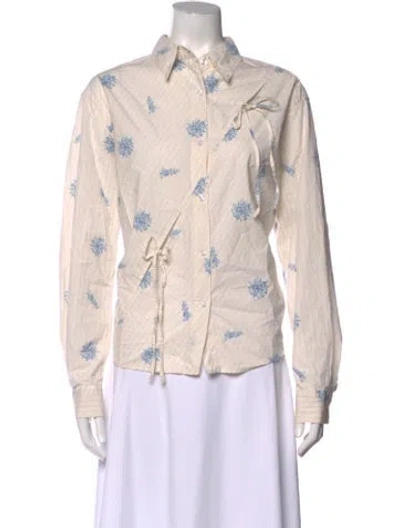 Pre-owned Deiji Studios Floral Print Long Sleeve Button-up Top In Neutral