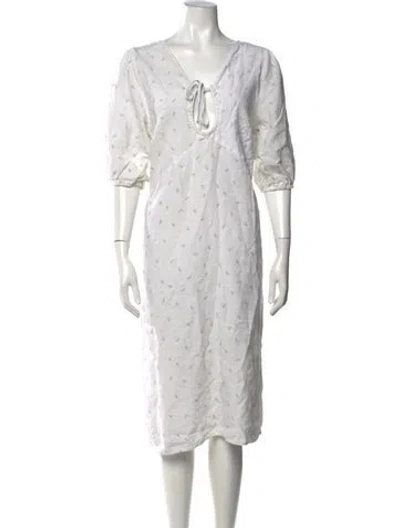 Pre-owned Deiji Studios Floral Print Midi Length Dress In Neutrals