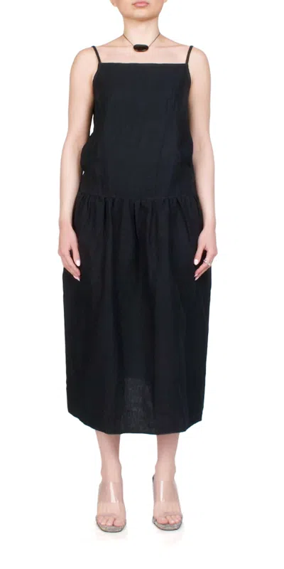 Deiji Studios Gathered Halter Dress In Black In Animal Print