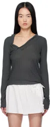 Deiji Studios Gray Cross Collar Top In Night Blue