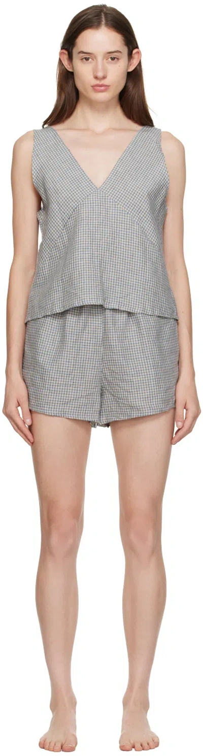 Deiji Studios Green 'the Two Tie' Tank Top & Shorts Set In Field Check