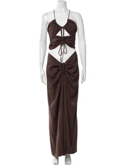 Pre-owned Deiji Studios Halterneck Long Dress In Brown
