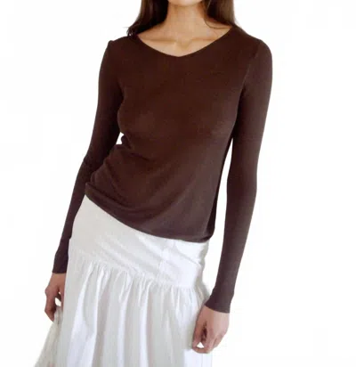 Deiji Studios Knitted Long Sleeve Top In Dark Brown