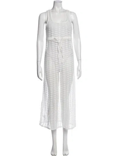 Pre-owned Deiji Studios Lace Pattern Long Dress In White