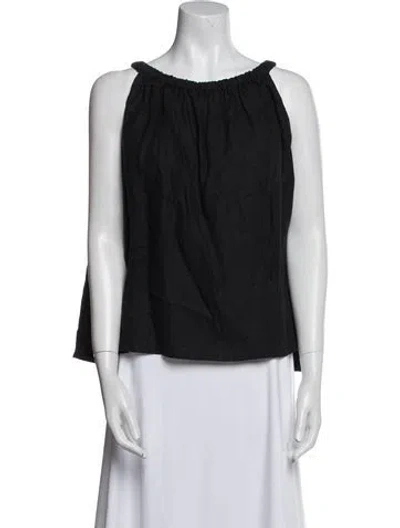 Pre-owned Deiji Studios Linen Bateau Neckline Blouse In Black