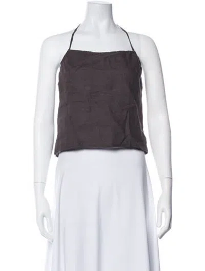 Pre-owned Deiji Studios Linen Halterneck Crop Top W/ Tags In Brown