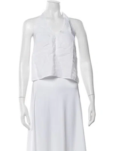 Pre-owned Deiji Studios Linen Halterneck Crop Top In White