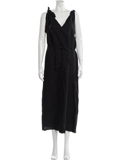 Pre-owned Deiji Studios Linen Long Dress In Black