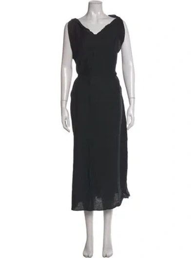 Pre-owned Deiji Studios Linen Long Dress In Black